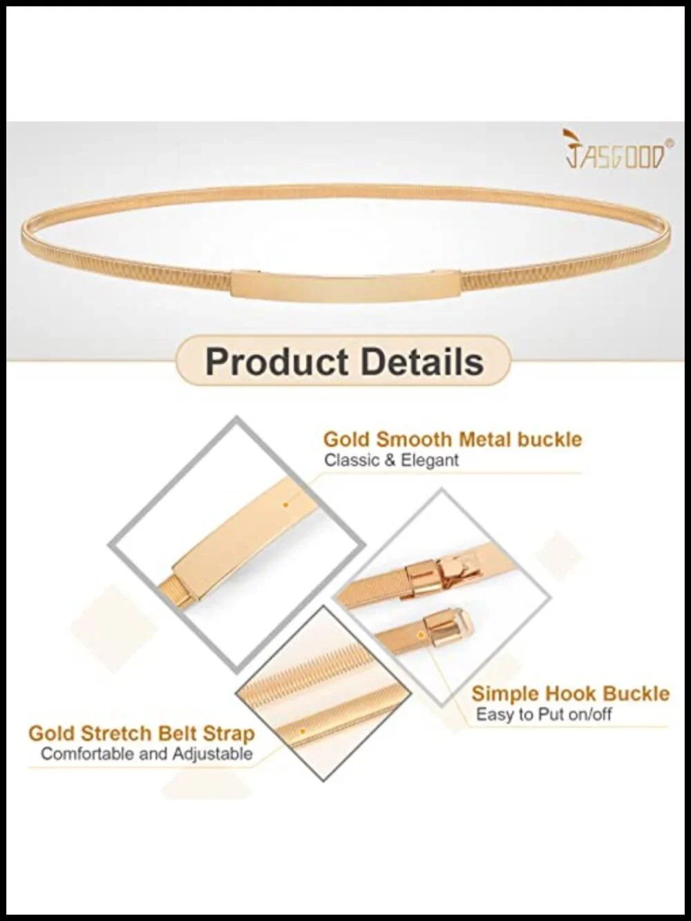 Skinny Metal Waist Belt Elastic Gold Waistband for Dresses
